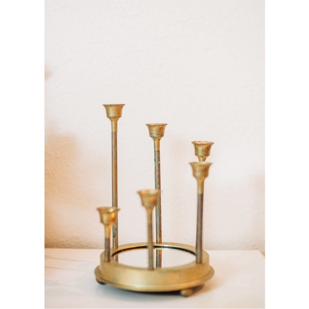 Vintage brass 1960s tiered candle holder, candelabra regency boho MCM ho…